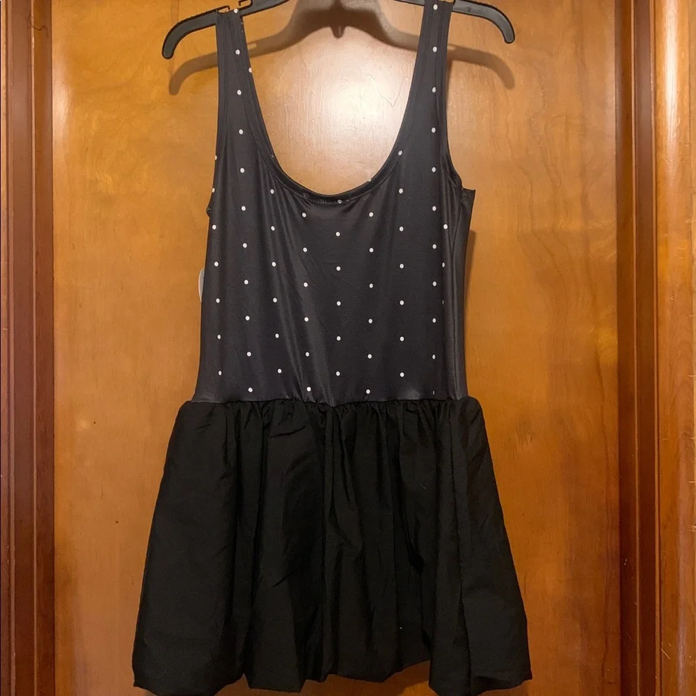 NWT Jolie & Joy Size L Black Polka Dot Bubble Skirt Mini Dress - Picture 6 of 6